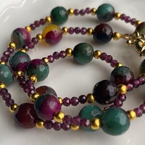Handcrafted agate, garnet and golden accented handcrafted necklace